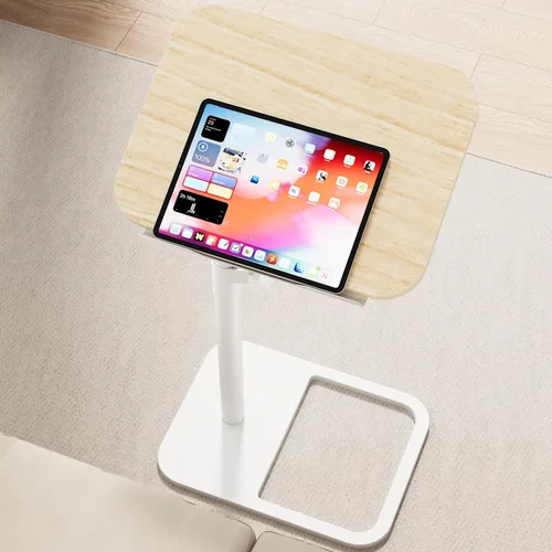 Vista 8 de GOYLSER Mesa de bandeja de TV de altura ajustable, abatible, mesa auxiliar de aperitivos con giro de 360° e inclinación de 180°, mesa auxiliar