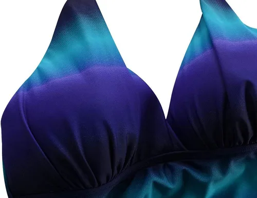Vista 4 de Hilor Traje de baño tankini para mujer, cuello en V, cuello halter, parte superior fruncida con control de abdomen
