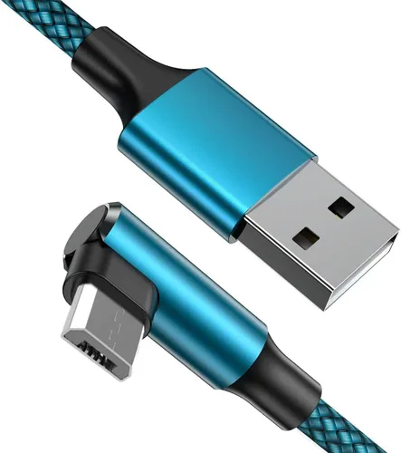 Vista 7 de EWUONU Cable micro USB de 90 grados 2 unidades de 10 pies para Fire 7 HD8, tabletas Samsung, Galaxy S7 S6 Edge J8 J7, Xbox One, controladores