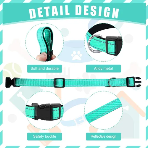 Vista 3 de 6 piezas de collar reflectante para perro, suave, acolchado, transpirable, ajustable, de nailon para mascotas, con hebilla de bloqueo de seguridad