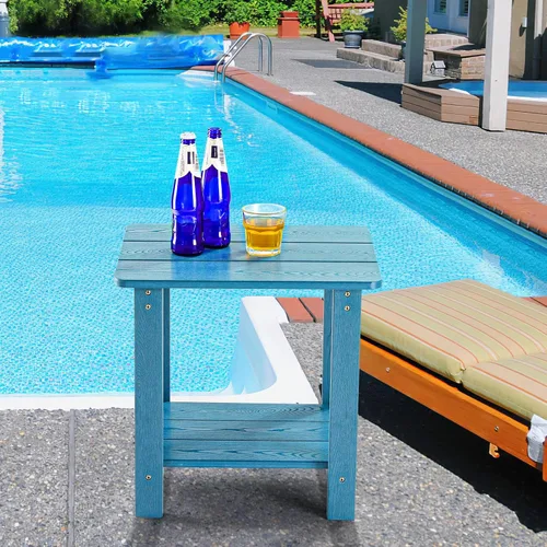Vista 8 de Leteuke Mesa auxiliar para exteriores, mesa auxiliar rectangular doble Adirondack, mesa auxiliar rectangular resistente a la intemperie, mesas