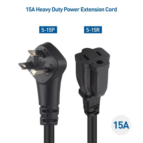 Vista 2 de Cable Matters - Paquete de 2 cables de extensión de alimentación corta resistentes de 14 AWG 15 A, 1 pie con enchufe de perfil bajo, color negro