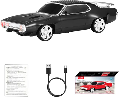 WS-620 Classic Muscle Car Bluetooth Replica Altavoz - Inalámbrico portátil con sonido HD, emparejamiento estéreo TWS, luz de fiesta LED, soporte