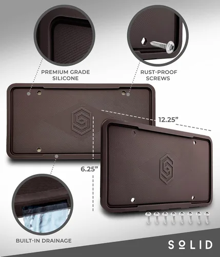 Vista 3 de Silicone Black License Plate Frame Covers 2 Pack- Front and Back Car Plate Bracket Holders. Rust-Proof, Rattle-Proof, Weather-Proof (Black)