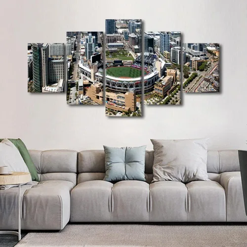 Vista 68 de TUMOVO T-MOBILE PARK - Arte de pared para sala de estar, lienzo de estadio de Seattle, 5 piezas, arte moderno de decoración de pared