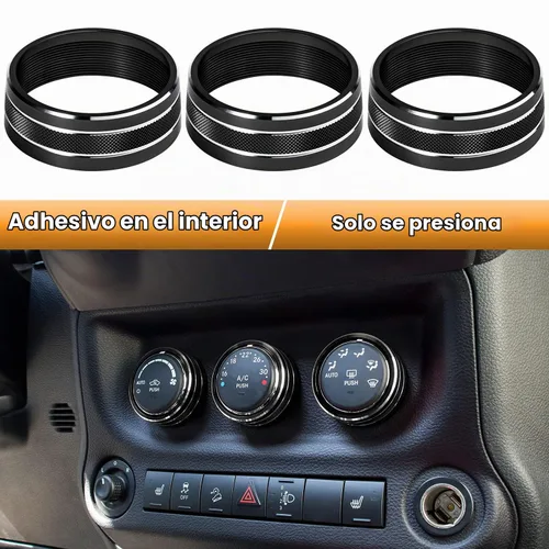 Vista 5 de Cubierta de botón de audio para aire acondicionado, decoración de anillo giratorio para interruptor, trim para Jeep Wrangler JK JKU Patriot Negro