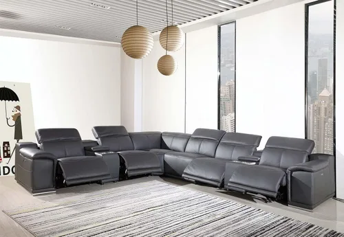 Vista 575 de BlackJack Furniture Venice - Sofá modular de cuero italiano de grano superior de 5 piezas con 3 reclinables eléctricos, reposacabezas ajustable