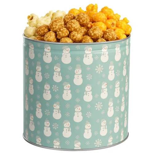 Vista 9 de Lata de palomitas de maíz navideñas Uncle Myron's - Latas de palomitas de maíz 3 sabores, lata navideña de 1 galón, caramelo, queso cheddar