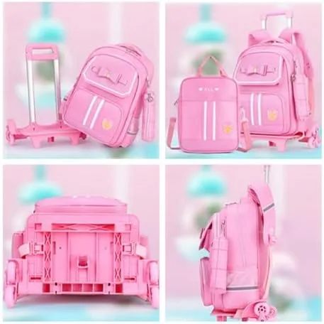 Vista 2 de ZHANAO Rolling Trolley Bag Wheeled Backpack Bowknot for Girls Primary Schoolbag 3Pcs with Crossbody Bag Pencil Case