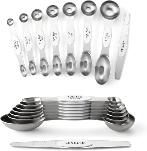 Vista 18 de Spring Chef Juego de cucharas medidoras magnéticas de acero inoxidable con imanes N45 fuertes, accesorios de cocina de metal resistente para hornear