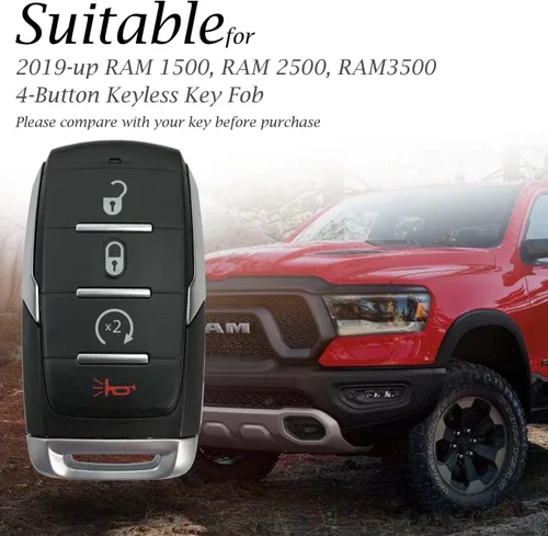 Vista 5 de Vitodeco Funda protectora de cuero genuino para llavero inteligente compatible con RAM 1500, RAM 2500, RAM 3500 2019 - 2026 (4 botones, negro)