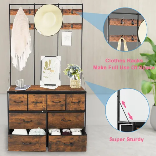 Vista 8 de SENSWEET Cómoda de 8 cajones, cómodas altas para dormitorio, cómodas de tela grandes y cómodas para sala de estar, cómoda marrón con estante