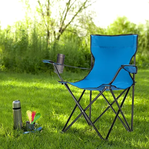 Vista 2 de Silla de camping portátil, silla plegable de campamento de playa al aire libre con bolsillo lateral y soporte para tazas, bolsa de transporte Azul