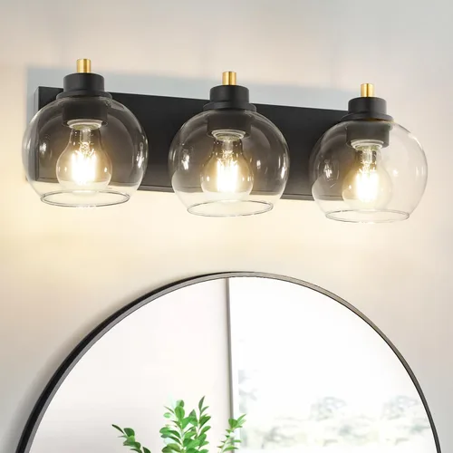 Vista 13 de Tuscarora Lámparas de Baño Doradas para Tocador, Lámpara de Tocador de 3 Luces, Apliques de Pared, Iluminación de Latón Cepillado, Luces de Baño