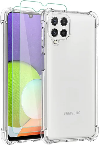 Osophter Funda para Galaxy A22 4G con 2 protectores de pantalla transparente esquinas reforzadas TPU absorción de golpes flexible para Samsung