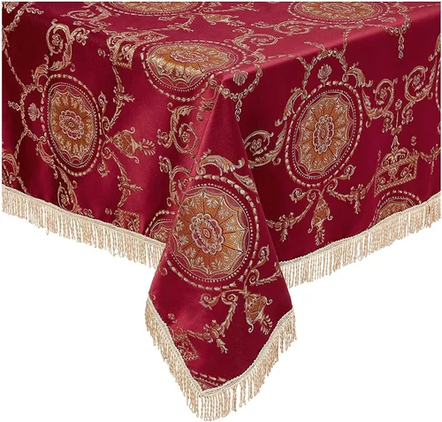 Vista 7 de Violet Linen Prestige - Mantel con diseño de damasco, 60 x 102 in, color burdeos. Borgoña