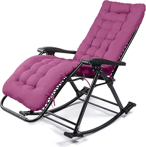 Folding Lawn Chair Rocking Camping Chair Reclining Lounge Chair with Removable Cushion Portable Rocker Chair for Patio Garden Lawn Black,Purple