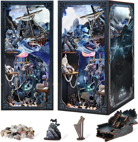 Vista 13 de MiniCity - Kit de rincón de libros en miniatura, rompecabezas de madera 3D con luz LED para decoración de estantería (Día del pintor al anochecer)