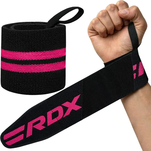 Vista 14 de RDX Muñequeras para levantamiento de pesas (par), aprobadas por IPL y USPA, correas elásticas de algodón de 18" con soporte y bucle para el pulgar