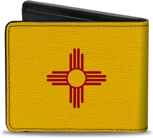 Vista 2 de Buckle-Down Billetera plegable de PU para hombre, bandera de Nuevo México, multicolor, 4.0 x 3.5 pulgadas, Varios