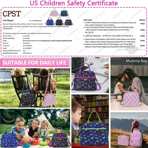 Vista 6 de VONXURY - Bolsa de almuerzo térmica con diseño de mariposa para niñas, con correa de hombro extraíble, para niñas