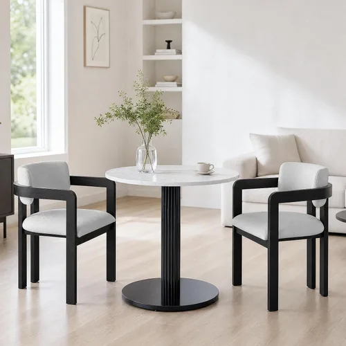 Upholstered Dining Chairs Set of 2, Solid Wood Kitchen Chairs with Arms Black & Grey