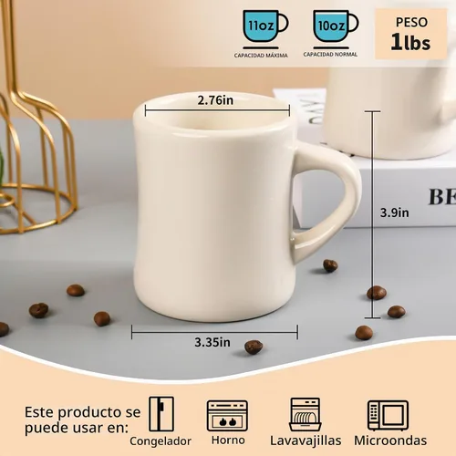 Vista 2 de BYCNZB Juego de 6 tazas de café de cerámica de 11 onzas para restaurante, comedor, granja, cafetería, hogar (crema)