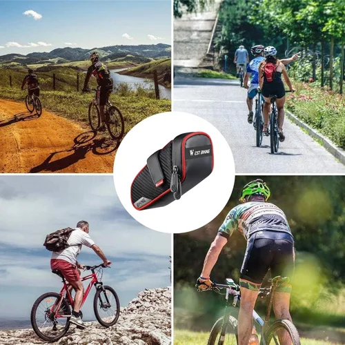 Vista 7 de Bolsa de asiento de bicicleta, bolsa de sillín de bicicleta, bolsa debajo del asiento, bolsa de sillín con correa para bicicleta, bolsa de ciclismo
