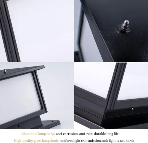 Vista 6 de Luz de columna para exteriores, impermeable, IP65, luz de pilar, luz de poste exterior, farol de poste de aluminio negro, valla de vidrio, pedestal