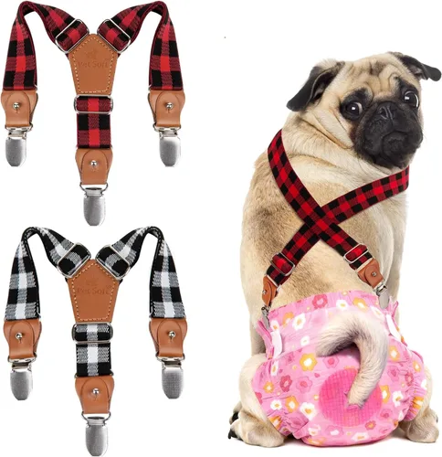 Vista 15 de Pet Soft Tirantes de pañales para perro hembra, 2 piezas, tirantes para falda de perro, vestido, Negro, rosa, marrón, burdeos