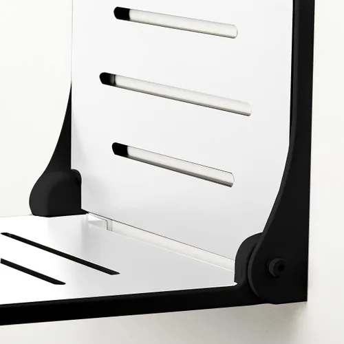 Vista 7 de Seachrome Lift-Assist Silhouette - Ducha plegable con respaldo alto, asiento de almendra con marco de bronce