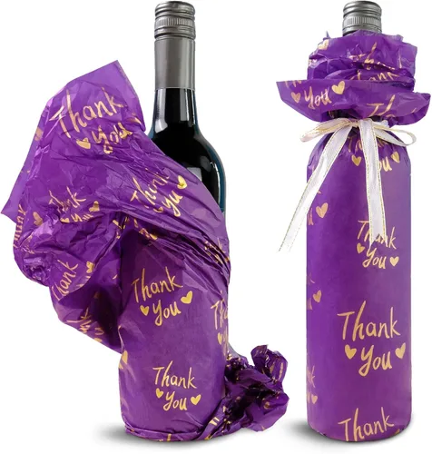 Vista 3 de MR FIVE 100 hojas de papel de seda morado con dorado de agradecimiento a granel, 20 x 14 pulgadas, papel morado de agradecimiento para embalaje