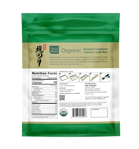 Vista 2 de ONE ORGANIC Sushi Nori Premium - Algas orgánicas tostadas (10 hojas completas)