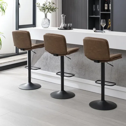 Vista 43 de Juego de 3 taburetes de bar giratorios tapizados de doble capa con respaldo, taburete de bar ajustable de 24 a 32 pulgadas, taburetes de bar de piel