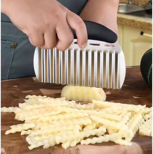Vista 5 de Cortador de AZOFIA de acero inoxidable resistente con hoja ondulada para papas fritas, chips de zanahoria y frutas, verduras, papas, cebollas
