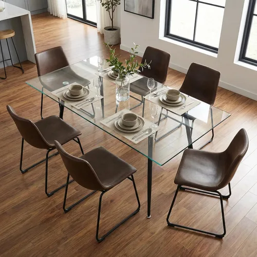 Vista 2 de Cortesi Home Casablanca - Silla de comedor de piel sintética marrón envejecida (juego de 2)