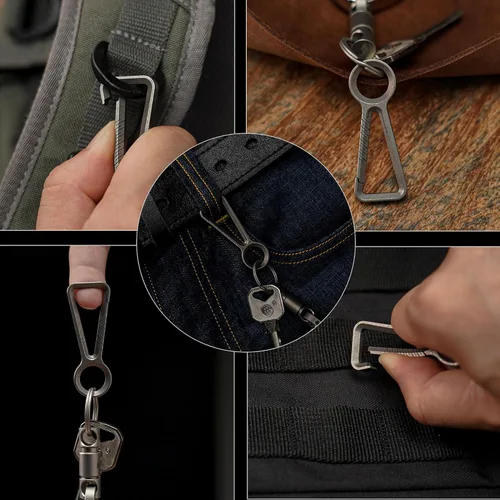 Vista 8 de KeyUnity KM01 Titanio EDC Llavero Clip con abrebotellas, Mosquetón de liberación rápida Llavero Soporte para Hombres