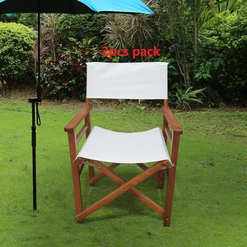 Vista 2 de Folding Director Chair Set of 2 – White Wood and Canvas Foldable Chairs for Indoor Outdoor Use, Portable Populus Frame Seating