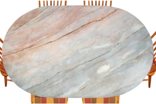 Vista 19 de Mantel ajustable elástico ovalado de mármol, diseño regular de piedra nostálgica, para decoración de mesa de cocina y comedor, picnic al aire libre