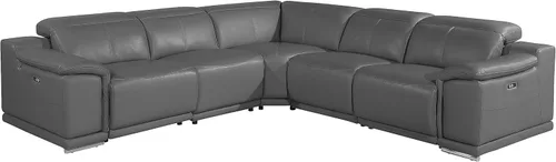 Vista 581 de BlackJack Furniture Venice - Sofá modular de cuero italiano de grano superior de 5 piezas con 3 reclinables eléctricos, reposacabezas ajustable