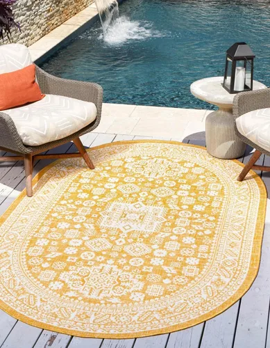 Vista 164 de Unique Loom Outdoor Aztec Collection Alfombra de área - Chalca (10 pies, redonda, azul/marfil)