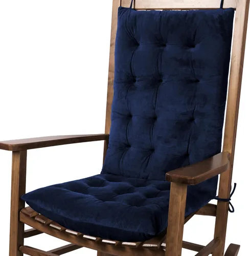 Cojines para silla mecedora FlyGulls de terciopelo para interiores, cojines de respaldo alto y asiento de 2 piezas color azul marino