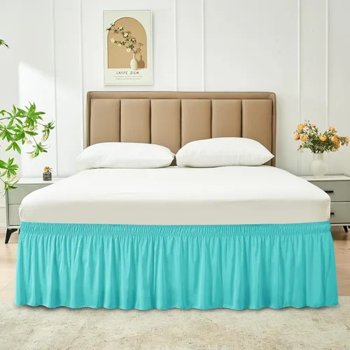 Vista 9 de Biscaynebay - Faldón de cama envolvente Queen de 15 pulgadas, con volantes, elástico, ajustable, aguamarina, fácil ajuste, resistente a las arrugas