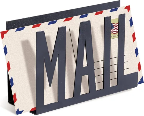 MyGift Organizador de correo para encimera, moderno, de metal, negro, con diseño de letras de correo recortado, sobre de escritorio de oficina y