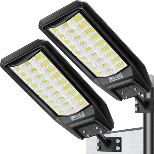 Pack de 2 luces solares de calle al aire libre, lámparas de calle LED superbrillantes de 9800 W con sensor de movimiento, del anochecer al amanecer