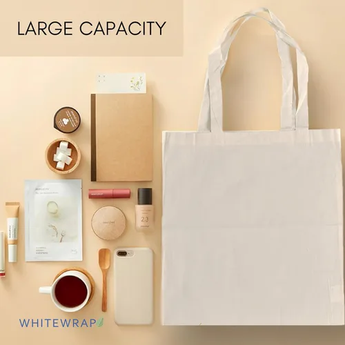 Vista 5 de WHITEWRAP Tote BagCloth BagsFoldable Shopping Bag with Sturdy Handles Cotton Tote BagLightweight Durable Reusable