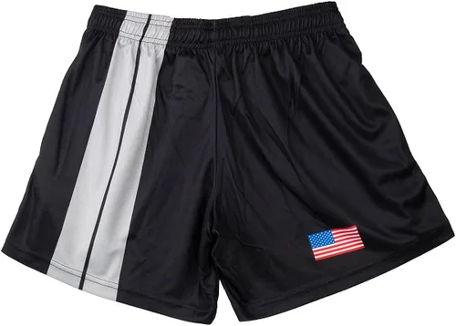 Vista 2 de Shelby American Black Two Stripe Shorts Rendimiento secado rápido tejido que absorbe la humedad licencia