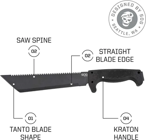 Vista 2 de SOG fari 10 in. Machete, Kraton, Tanto Plain
