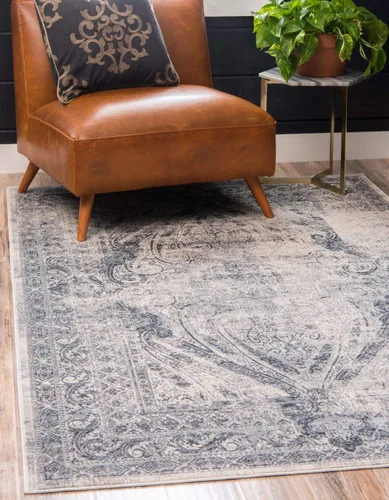 Vista 10 de Unique Loom Chateau Collection - Alfombra de área Wilson (4 pies 1 pulgada, redonda, beige/azul)