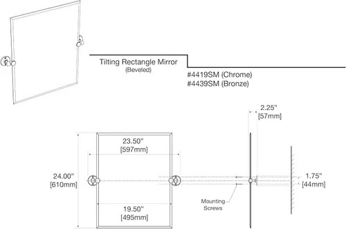 Vista 5 de Gatco 4419SM Cafe - Espejo rectangular de pared pequeño, 24 pulgadas de alto x 23.5 pulgadas de ancho, cromado